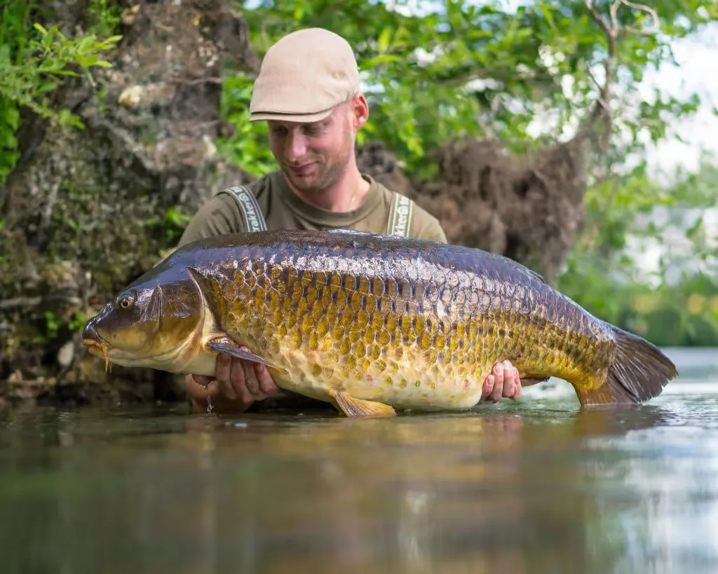 Homme tenant un poisson dans ses mains